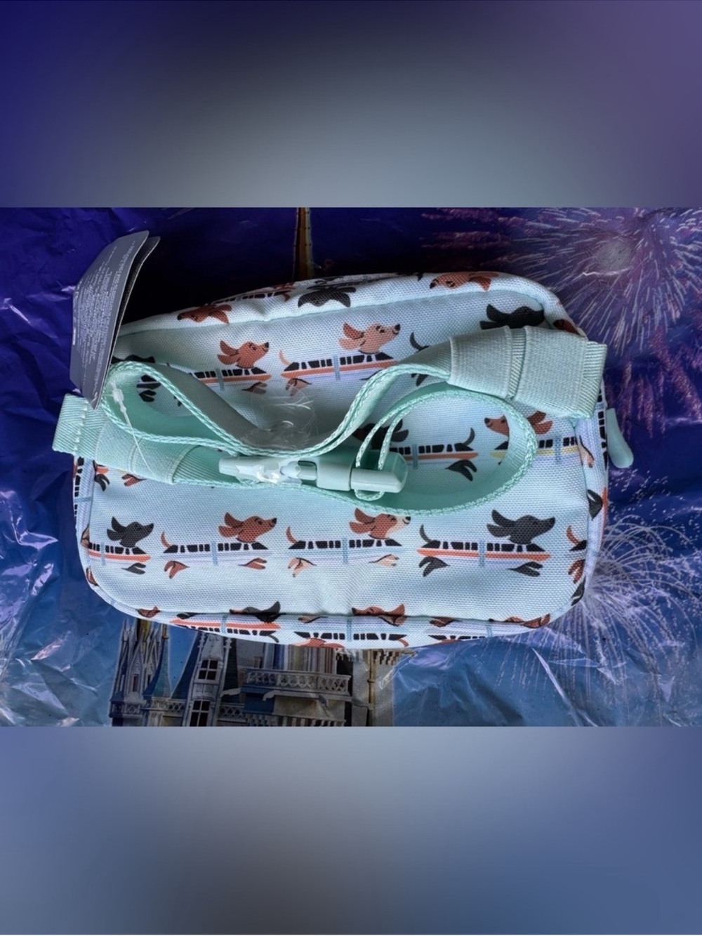 NWT Disney Mint Blue Dachshund Print Monorail Bag - Picture 3 of 4